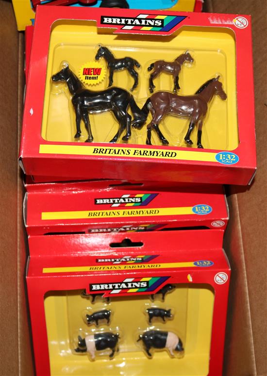 Large quantity of Brittains boxed farmyard animals, tractors & appliances